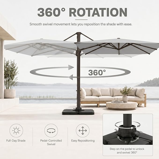 Cantilever Patio Umbrella, Large Square Outdoor Offset Umbrella with Aluminum Pole, 360-degree Rotation for Garden, Deck, Pool