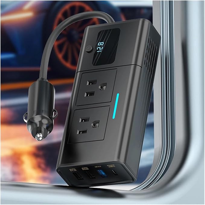 Car Converter 200W Inverter Power Converter 12V Vehicles 6 Output Ports QC 3.0 PD LCD Screen Universal