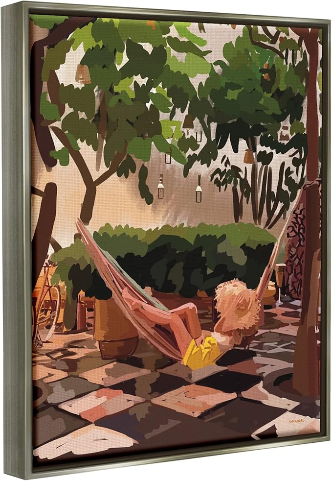 Stupell Industries Woman Lounging Hammock Tropical Summer Vacation Scenery Floating Framed Wall Art, Design By Amelia Noyes