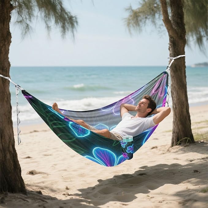 Colorful Fluorescent Neon Tropical Flowers 330lb Capacity Hammocks Tree Hammock for Patio Backyard Lounge Base hamaca para Camping 0 a 24 Meses