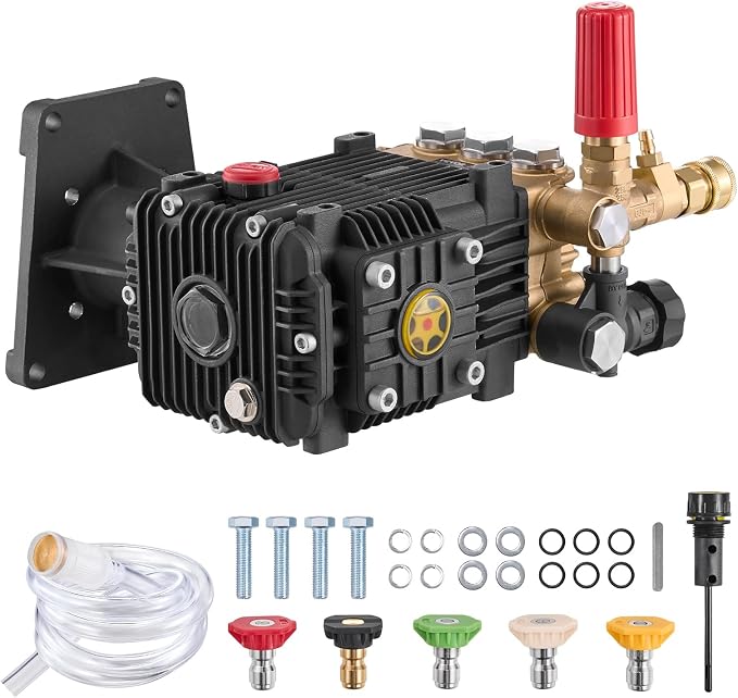 VEVOR Pressure Washer Pump, 1" Shaft Horizontal Triplex Plunger, 4300 PSI, 4.4GPM, Replacement Power Washer Pumps Kit with 5 Nozzles, Compatible with Simpson MorFlex 40224, 40225, 40226, Santoprene