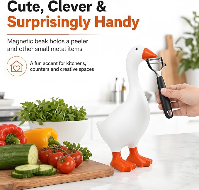 Funny 7 Inch Beak Desk Goose Statue, Cute Mini Porch Goose Figurine, Small Desk Duck with Key Holder Function, Novelty Table Organizer & Gift for Friend Family Colleague Schoolmate.