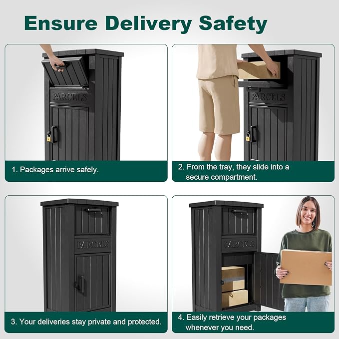 Package Delivery Box Outdoor with Lockable Secure Waterproof & UV-Resistant,Anti-Theft Parcel Large Double Wall Resin Outdoor Package Delivery for Porches, Patios,Curbside
