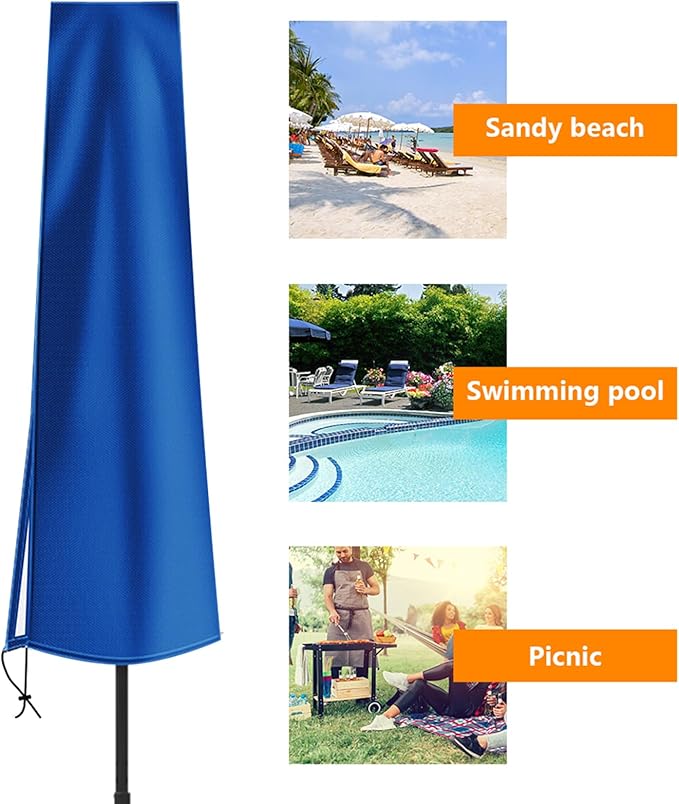 Dafire Patio Umbrella Cover for 7FT to 9FT Patio Umbrellas,1.7m Parasol Covers (Blue 420D),Oxford Fabric Waterproof Market Umbrella Cover with Zip,Parasol Covers for Outdoor Umbrellas with Rod