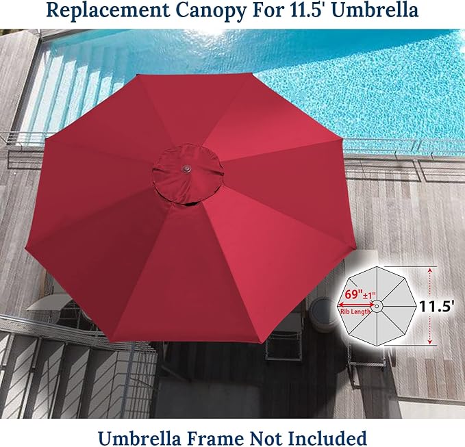 YardGrow 11.5ft 8 Ribs Umbrella Canopy Replacement for Patio Umbrella, Frame NOT Included, Umbrella Replacement Canopy ONLY