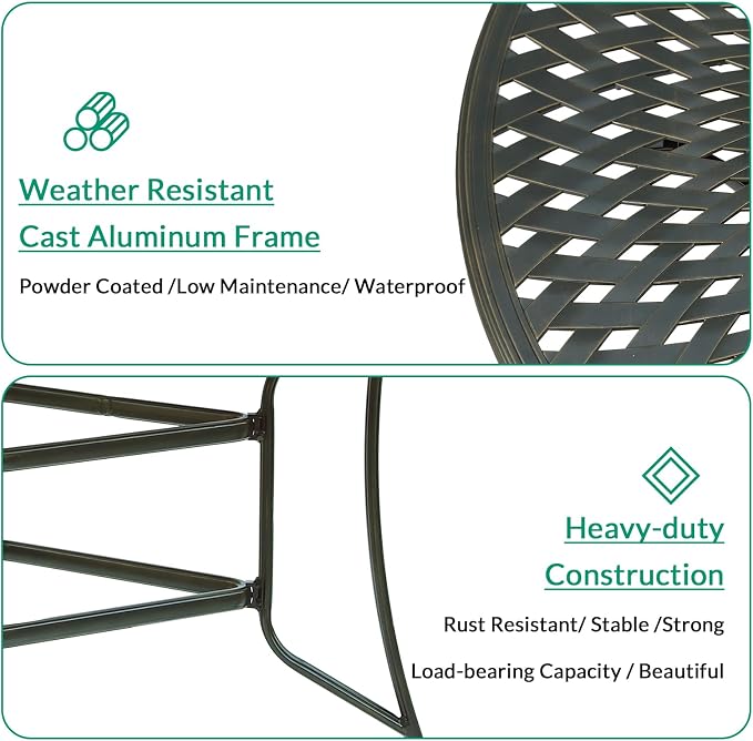 VIVIJASON 61" Patio Round Height Bar Table, All-Weather Cast Aluminum High Top Dining Table with 31" Lazy Susan & Umbrella Hole for Outdoor Balcony, Porch and Deck, Fits for 6-8 Person, Dark Bronze