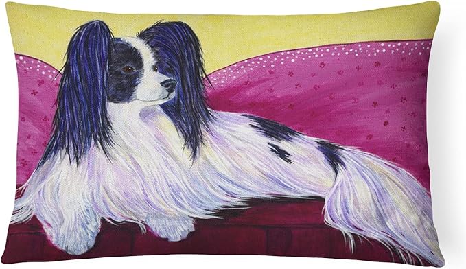 Caroline's Treasures SS8416PW1216 Papillon Canvas Fabric Decorative Pillow Machine Washable, Indoor Outdoor Decorative Pillow for Couch, Bed or Patio, 12HX16W