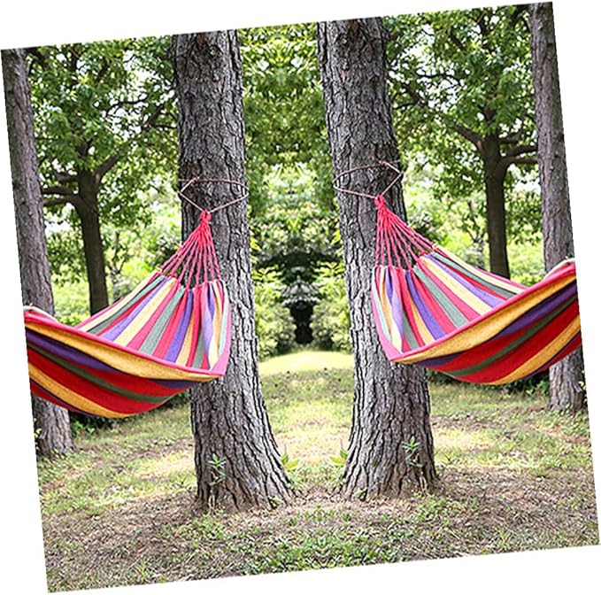 Striped Canvas Outdoor Camping Hammock Swing Chair, Portable 190x85cm Rainbow Color for Garden Patio Backyard, Lightweight Hanging Chair for Travel and Relaxation