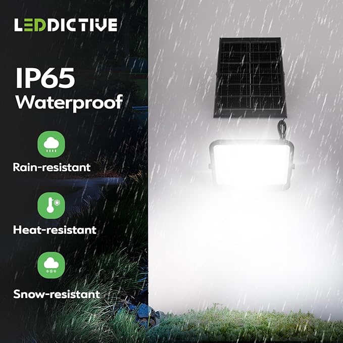 Leddictive LED Solar Lights Outdoor 7000K, 3500LM Solar Powered Flood Lights with 3 Modes, Dusk to Dawn Outdoor Lighting with Remote, IP65 Waterproof, 16.4 Ft Cable for Yard Garage Porch
