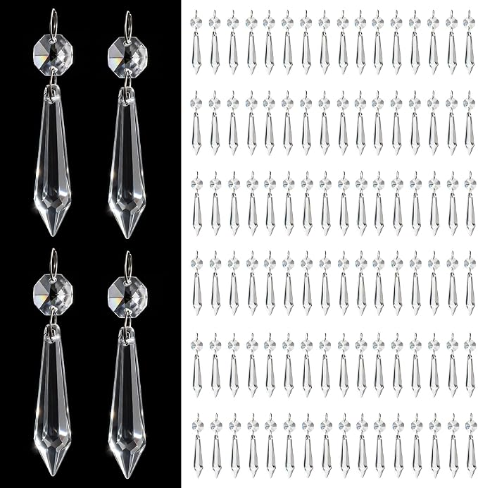 Premium Clear Crystal Glass Drops 3.1" -Multi Purpose Bluk Crystal Beads Hanging Prisms for Holiday Party/Home/Window Decoration/Chandelier Replacement Parts (L-100pcs)
