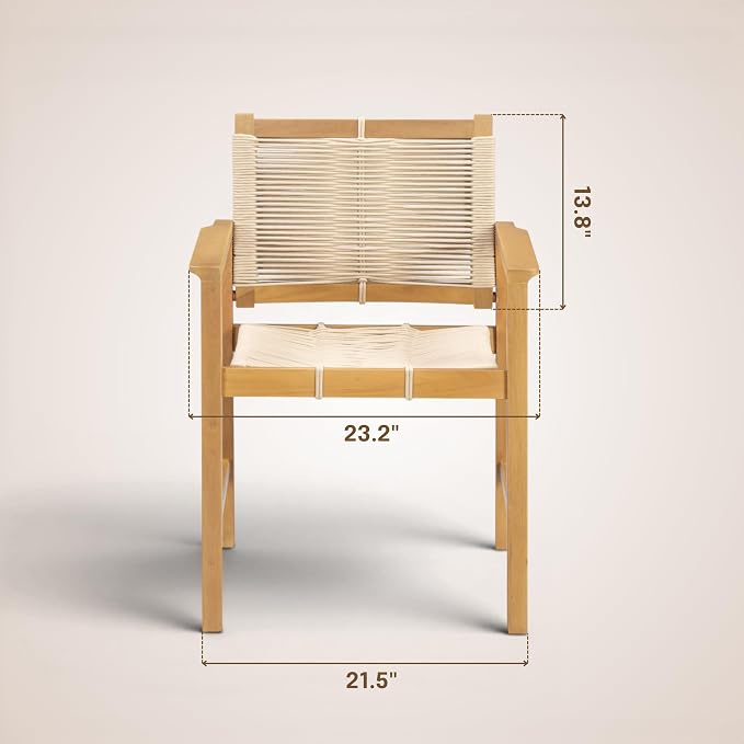 NTC Luno 6 Pieces Solid Wood Lounge Armchairs with Handwoven Rope Seat & Back, Indoor & Outdoor Wooden Chairs for Patio Dining Sets, Modern Patio Lounge Chairs, Easy Assembly, Natural