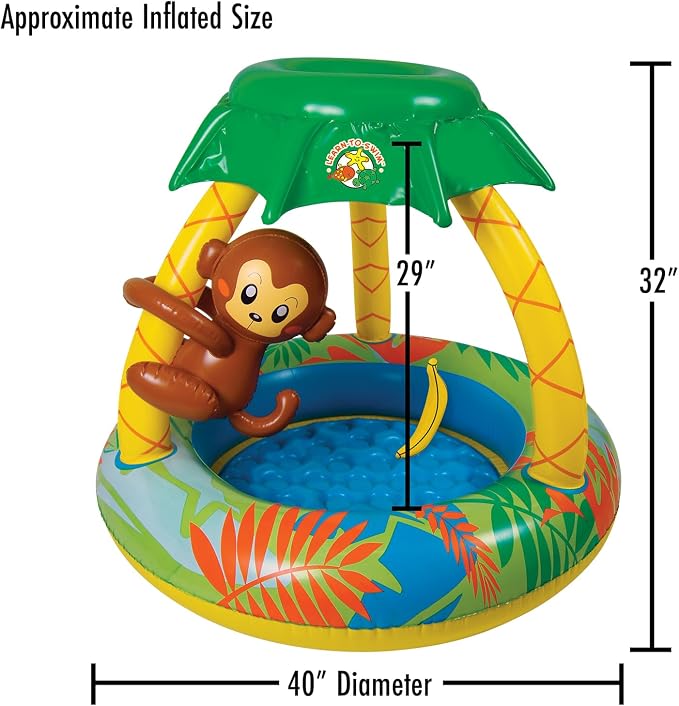Poolmaster Learn-to-Swim Go Bananas Monkey Inflatable Kiddie Pool With Canopy