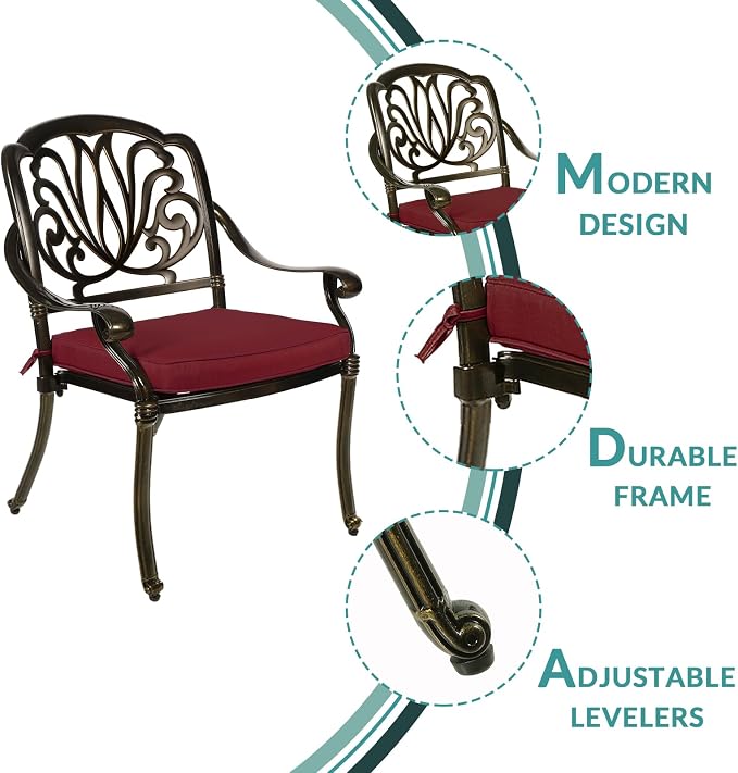MEETWARM 9-Piece Outdoor Patio Dining Set, 8 Outdoor Dining Cushioned Chairs and 1 Oval Table with 2" Umbrella Hole, All Weather Cast Aluminum Patio Funiture Set for Backyard, Patio, Garden, Chili Red