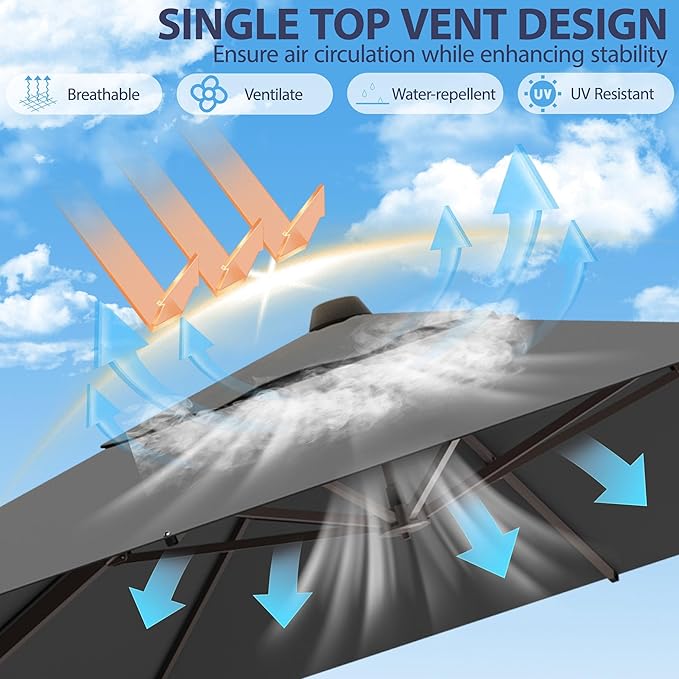 9' X 12' Cantilever Patio Umbrella Rectangle Outdoor Umbrella, 6-Level Tilt & 360° Rotation Offset Umbrella for Garden, Deck, Pool (Grey)