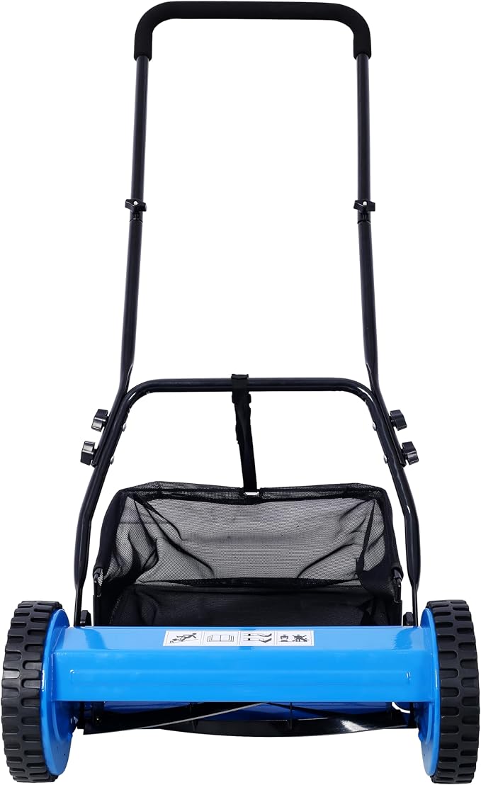Ochine 14-Inch 5-Blade Push Reel Lawn Mower, Cordless Manual Reel Lawn Mower Walk-Behind Steel Lawn Mowers for Farms, Parks, Yards and Courts