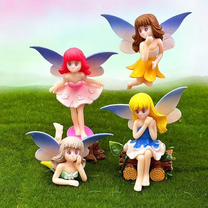 Suartus Miniature Fairy Figurines - 4Pcs Flower Small Fairies Ornaments Resin Mini Fairy Figurines Tiny Elf for DIY Fairy Garden Flower Pot Bonsai Micro Landscapes Craft Decoration Accessories