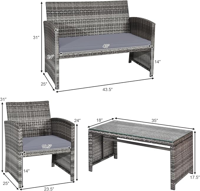 Tangkula 8 Pieces Patio Wicker Conversation Furniture Set, Patiojoy Sofa & Table Set w/4 Seats, Outdoor Rattan Sofa Set for Balcony Backyard, Wicker Chair Set with Tempered Glass Coffee Table