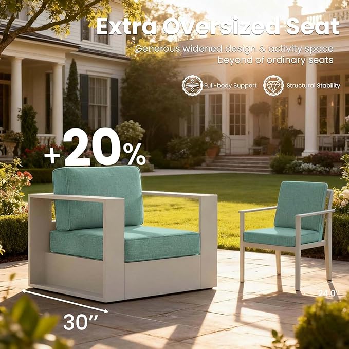 5 Pieces Patio Furniture Set with Coffee Table, Metal Modern Conversation Set with Deep Seating and Widened Aluminum Frame for Deck, Porch, Garden