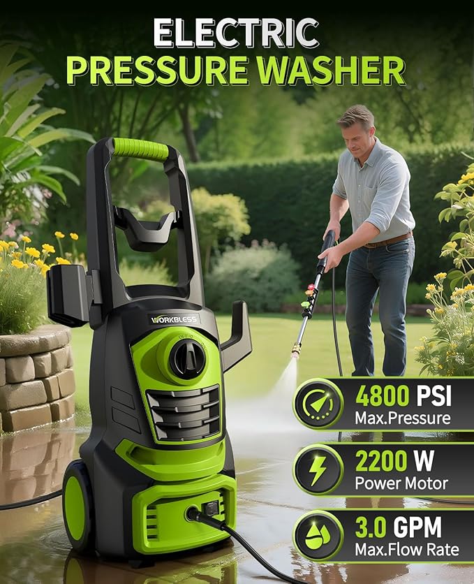Electric Pressure Washer, 1700 PSI Max 1.3 GPM Power Washer with 3 Nozzles, High Pressure Washer with Foam Cannon for Car, Driveway, Patios