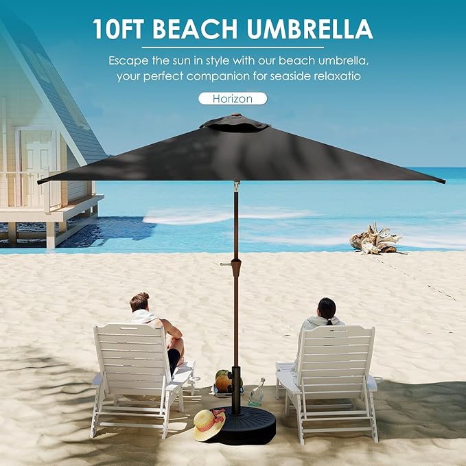 GREENVINES 6.5X10 FT Rectangular-Patio-Umbrella | Outdoor-Table-Umbrellas | 6 Sturdy Steel Ribs | Push Button Tilt & Crank | Waterproof | Market Umbrella | for Pool Backyard Garden Deck | Black