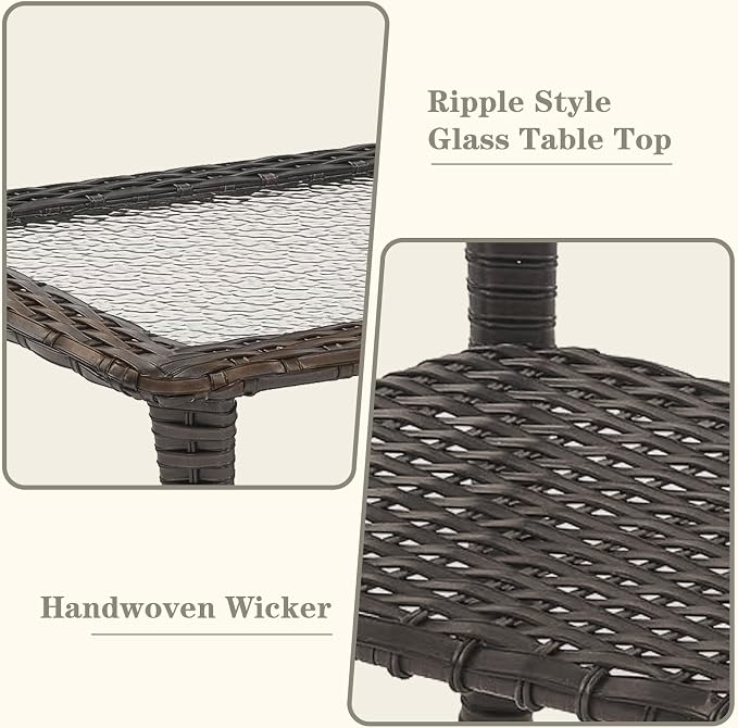 Belord Outdoor Coffee Table for Patio - 40 Inch Rattan Patio Coffee Table with 2-Layer Storage, Rectangular Tempered Glass Outdoor Wicker Table for Porch Balcony Deck Brown
