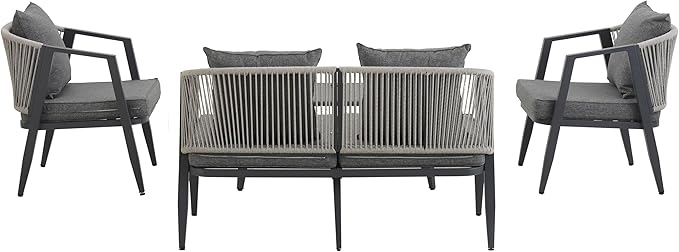 Outdoor Conversation Set with Iron Table, 4-Piece Patio Furniture Sofa Set with Two Single Chairs and Double Chair, Comfortable Outdoor Seating Set, Suitable for Patios, Lawns, Poolsides (Gray/454)