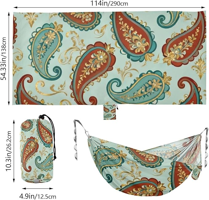 Paisley Pattern Camping Hammocks Fabric Hammock for Outside Patio Backyard Poolside