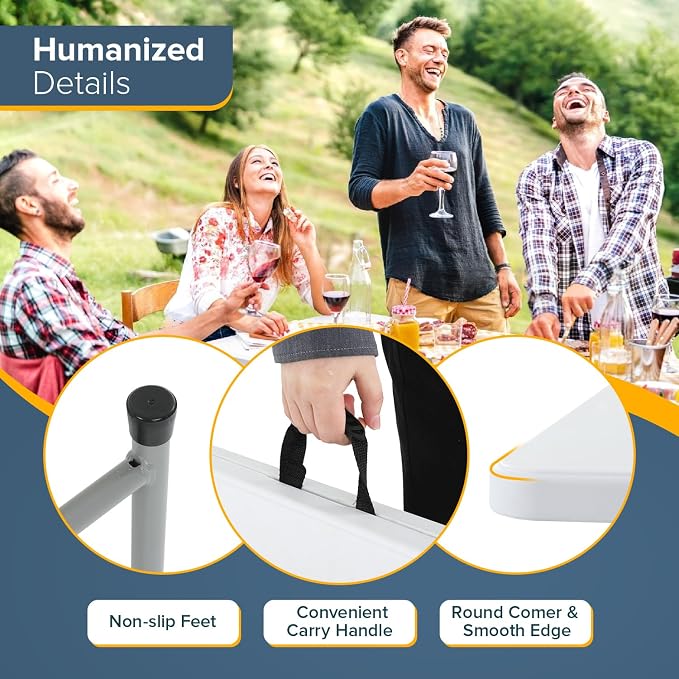 Dopinmin Camping Table 4 FT Foldable Table with Bulid in Handle Plastic Picnic Table,Folding and Portable for Party Dining Picnic Wedding Office,White