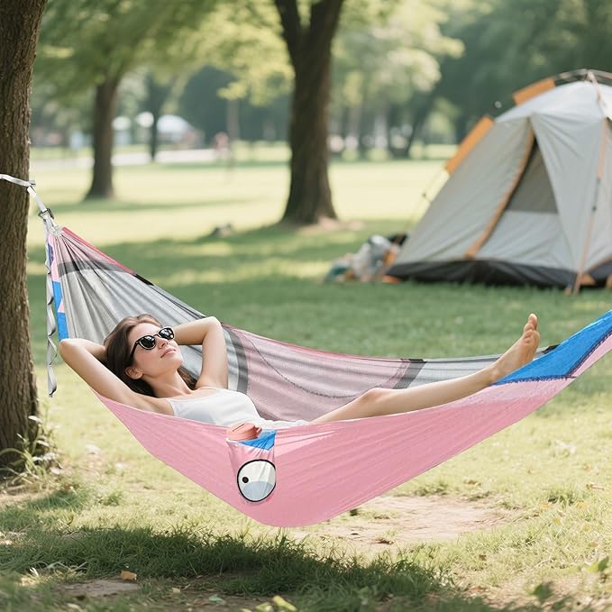 Cute Cartoon Pig Face Light Red 330lb Capacity Outdoor Hammock with Portabl Carry Bag Indoor Hammock for Outside Beach Patio Garden Base de hamaca para adultos