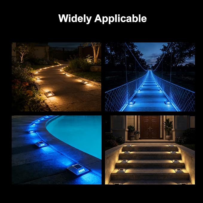 VATION LIGHTING Solar Driveway Lights 2 Pack, 2 Colors in 1 Dock Lights Solar Powered IP67 Waterproof, Aluminum Marker LED Outdoor Deck Lights for Sidewalk Garden Pathway Lake Yard(White/Blue)