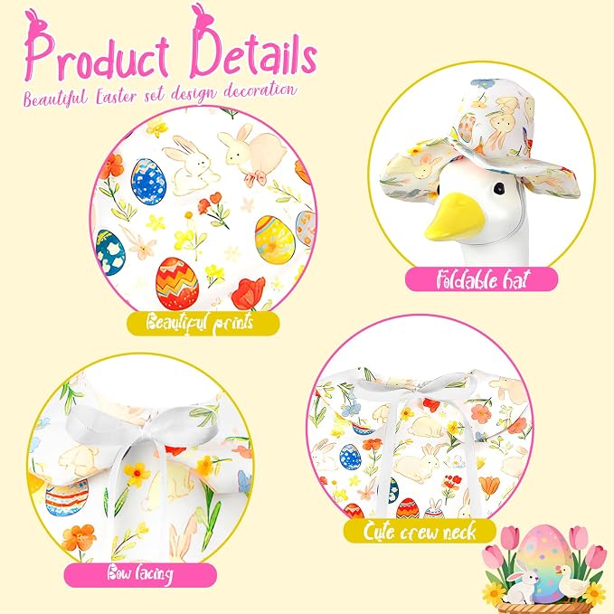 Easter Porch Goose Outfits, Bunny Goose Clothes Fits 17-23 In Statue | Spring Cute Goose Outfit Costume with Hat for Outdoor Garden Patio Yard Lawn Party Plastic Cement Decoration
