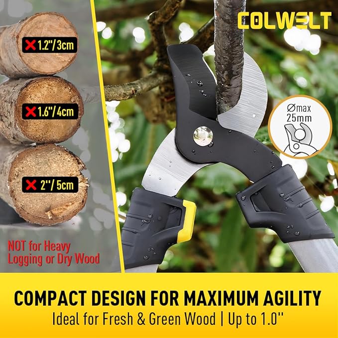 Colwelt Loppers Hedge Clippers Garden Shears 3Pcs, Compact Garden Loppers Shear Set with 17’’ Bypass Branch Cutters & Hedge Shears & Pruners, Tree Shrub Care Kit for Lopping with Soft Grip Handle