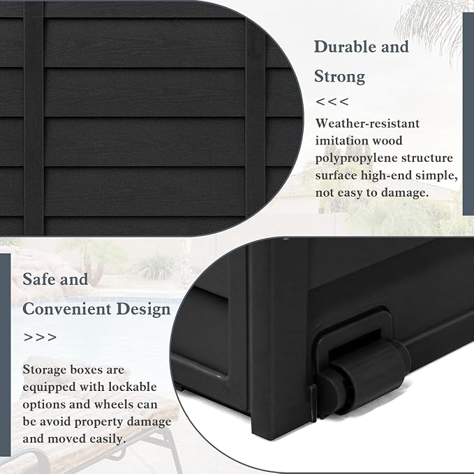 SUNCROWN 75 Gallon Deck Storage Box Resin Outdoor Storage Container with Handles for Patio Garden Yard Porch Poolside, Black