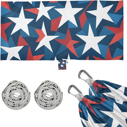 4th_July_Stars_Abstract_Pattern Outdoor Hammock with Portabl Carry Bag Indoor Hammock for Patio Backyard Lounge Base