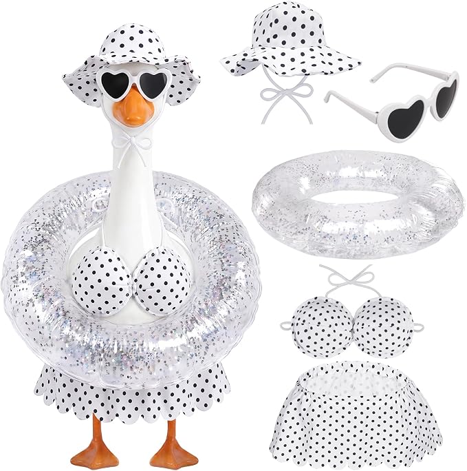 hoyuwak Bikini Goose Outfits Summer Hawaiian Porch Goose Outfits with Swimming Ring Sunglasses Hat for 23" Geese Yard Decor