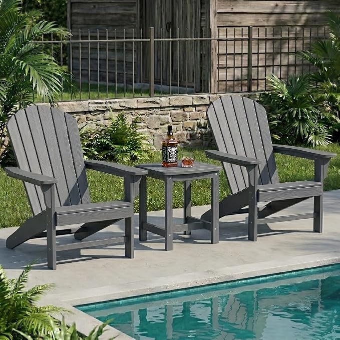 Y&M Outdoor Side Table, HIPS Adirondack Small Single Table, Waterproof Square Outside Table, Balcony Modern End Tables for Patio, Pool, Beach, Porch, Deck, Indoor or Outdoor Use, Dark Gray