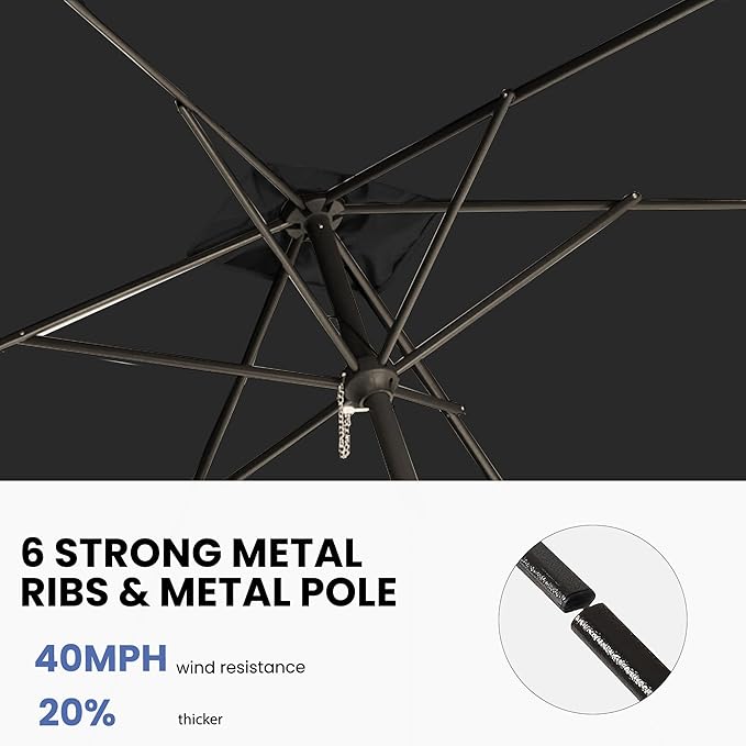 6.5x10FT Rectangular Patio Umbrella with Push Button Tilt & Crank Lift for Garden,UV Protection Outdoor Umbrella for Deck,Pool and Yard,Black