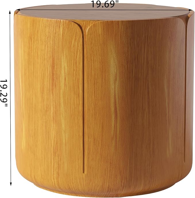 19.29" H Round Outdoor Indoor Side Table, Modern Wood Grain Patio Garden Stool, Sturdy MGO Waterproof, No-Assembly Table for Patio, Garden, Backyard, Living Room