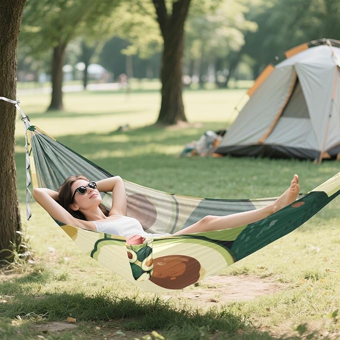 Green Cartoon Avocado Fruits 330lb Capacity Outdoor Hammocks Fabric Hammock for Outside Patio Backyard Poolside Base para poner hamaca