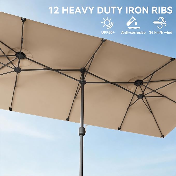 10 PCS Outdoor Patio Dining Set with 13.6ft Double-Sided Patio Umbrella,Patio Table and Chairs Metal Outdoor Patio Furniture Set,Dining Table Set with 8 Chairs,Brown