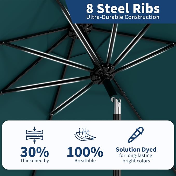 GarveeLife 9FT Patio Umbrella Outdoor, Table Umbrella with Push Button Tilt and Crank, 8 Sturdy Ribs UV Protection Waterproof for Garden, Pool, Market, Deck