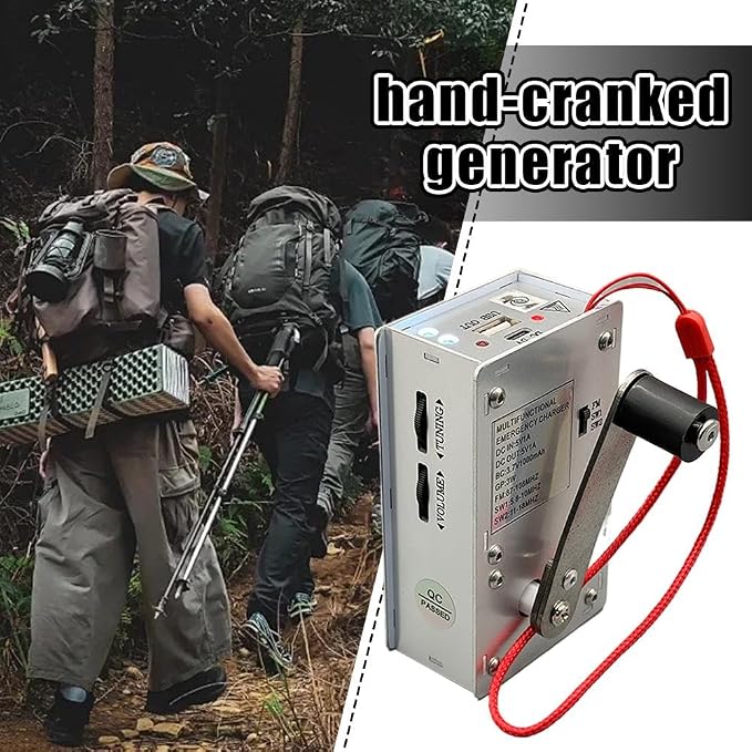 Hand Crank Generator Mini Portable Emergency Power Supply, Plasma Lighter, Flashlight, FM Radio, Emergency Power Bank, Portable Aluminum Alloy Survival Gear