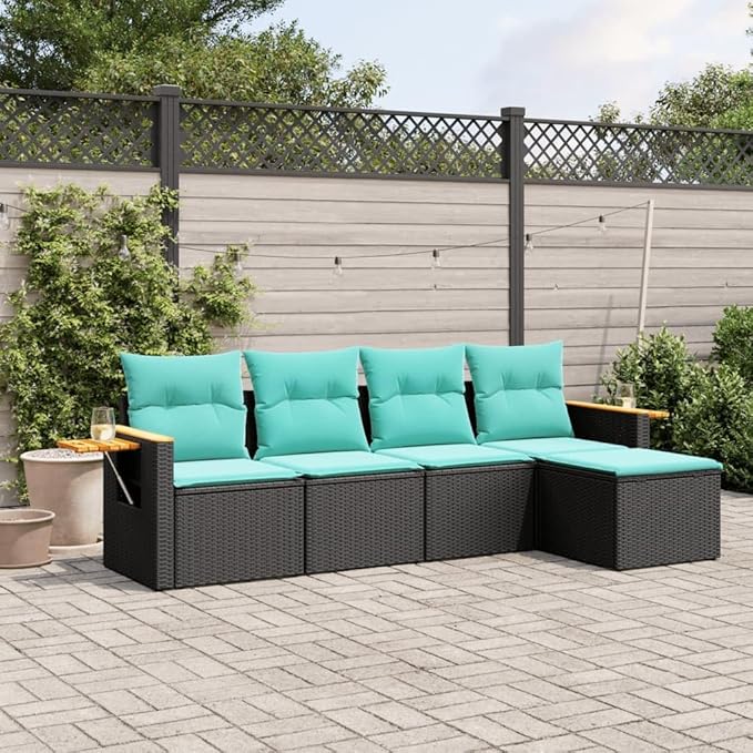 5 Piece Patio Sofa Set with Cushions, Front Porch Furniture Outdoor Dining Sets Outdoor Sofa Sets Patio Conversation Set for Garden Piazza Exhibition Poolside Black Poly Rattan