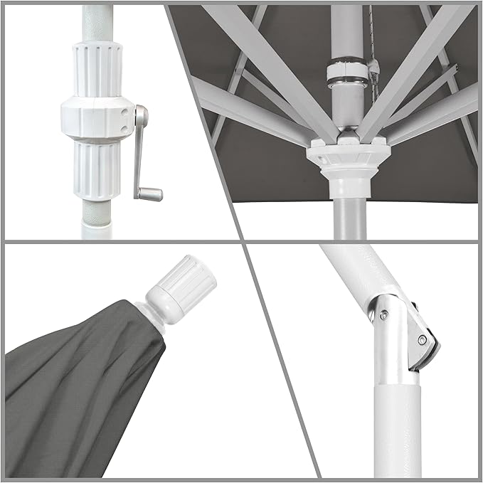 California Umbrella 7.5' Rd. Aluminum Patio Umbrella, Crank Lift, Collar Tilt, White