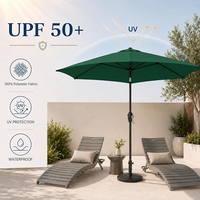 7.5ft Patio Umbrella, Outdoor Table Market Umbrella with Smooth Crank Lift, 6 Windproof Fiberglass Ribs, UPF50+ UV Protection for Deck, Pool, Garden and Backyard