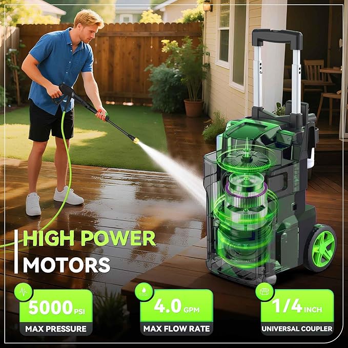 Electric Pressure Washer 5000PSI, Heavy Duty Power Washer, with 4 Nozzles,Foam Cannon,33FT Hose and 500ml Soap Bottle,Car Wash Machine/Car/Driveway/Patio Clean (Light Green)