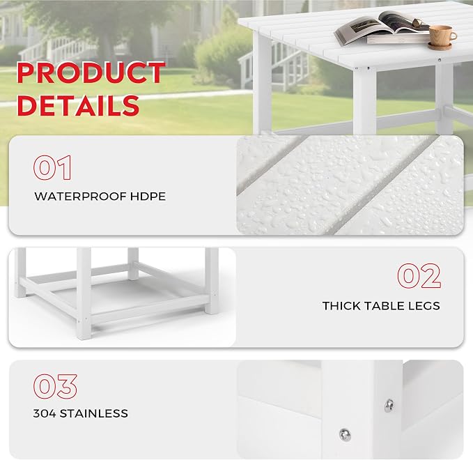 Costaelm Paradise Kids 5-Piece HDPE Outdoor Square Patio Dining Table and Chairs Set, White