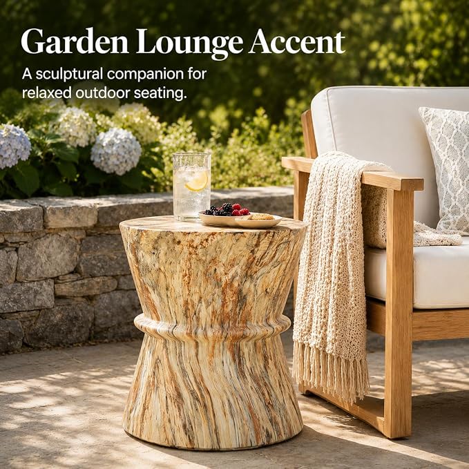 Outdoor Concrete Side Table, Concrete Contemporary Lightweight Accent Table with Faux Stone Coffee Tables for Garden,Porch,Backyard (Amber,Brown -16)