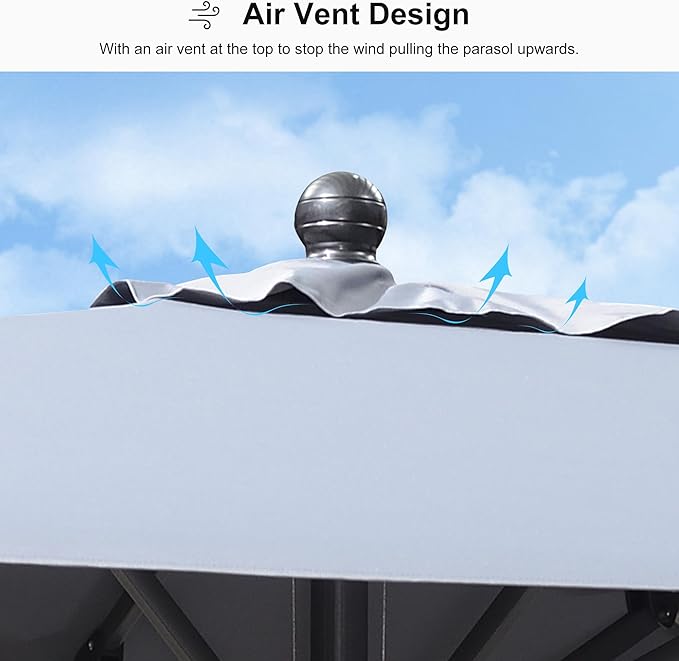 PURPLE LEAF 10' x 10' Square Patio Umbrella Outdoor Table Umbrella Aluminum Frame Market Umbrella Sun Umbrella with 8 Sturdy Ribs for Garden Deck Lawn & Pool Light Gray