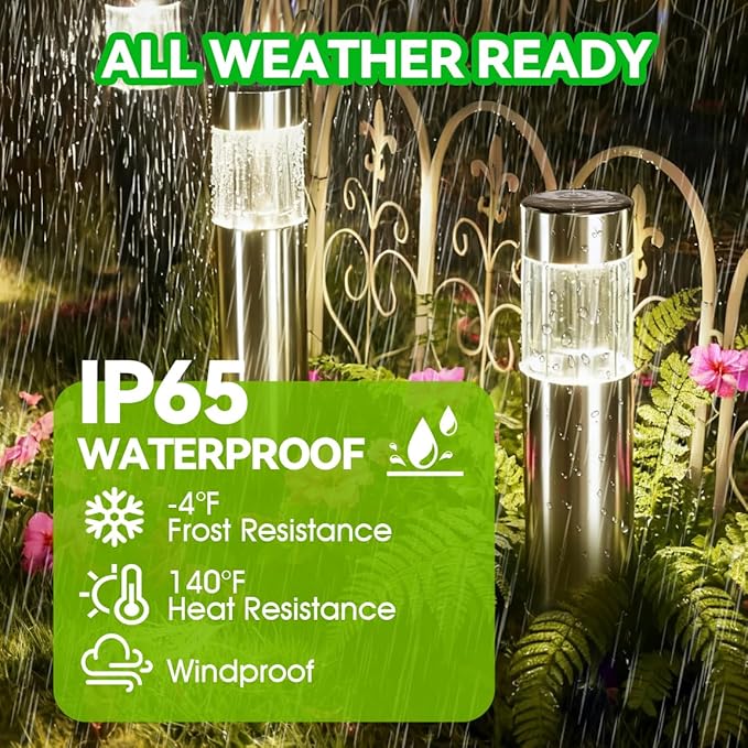6 Pack Solar Lights Outdoor Waterproof IP65, Bright 35LM 3000K LED Pathway Lamps, Dusk to Dawn Solar Outdoor Lighting, Decorative Garden Lights for Front Porch, Entryway, Poolside, Backyard Decor